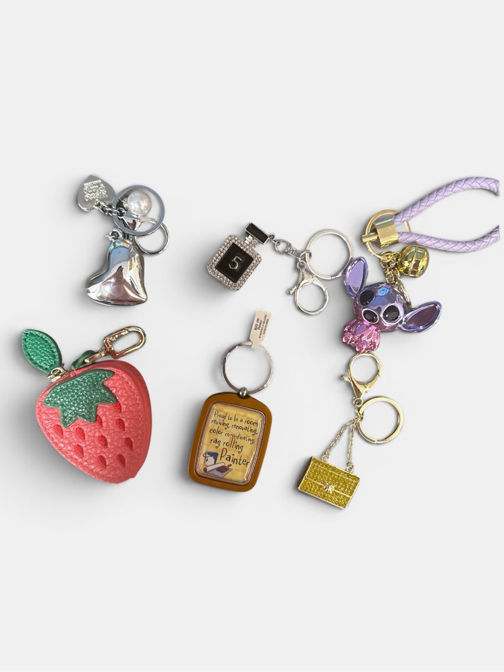 Keychains You Choose - Cherries, Dog, Cross, Purse, Snail, Stitch etc - Picture 2 of 2
